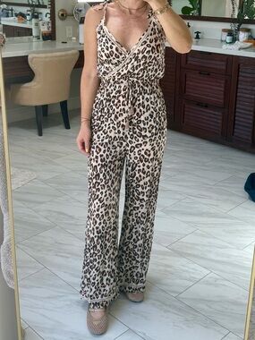 Spell Leopard Print Wide-Leg Jumpsuit - Cream & Brown